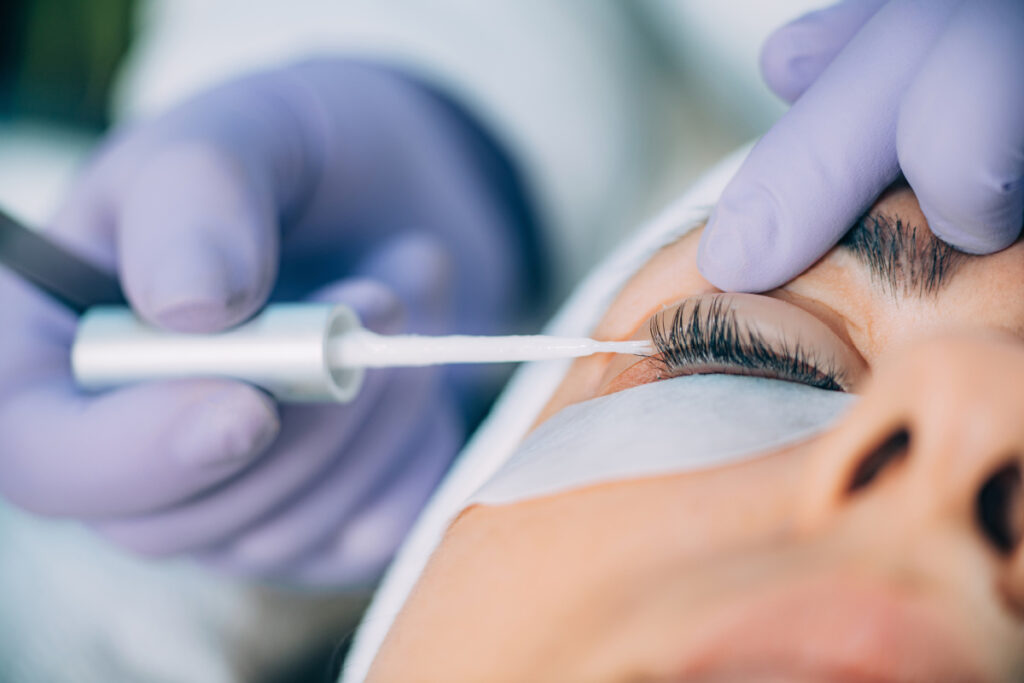 Woman getting a lash lift at a med spa